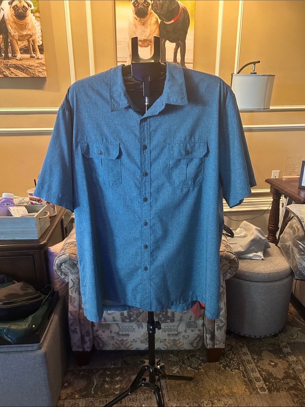 Men's Short-Sleeve Button-Up Shirt in Blue